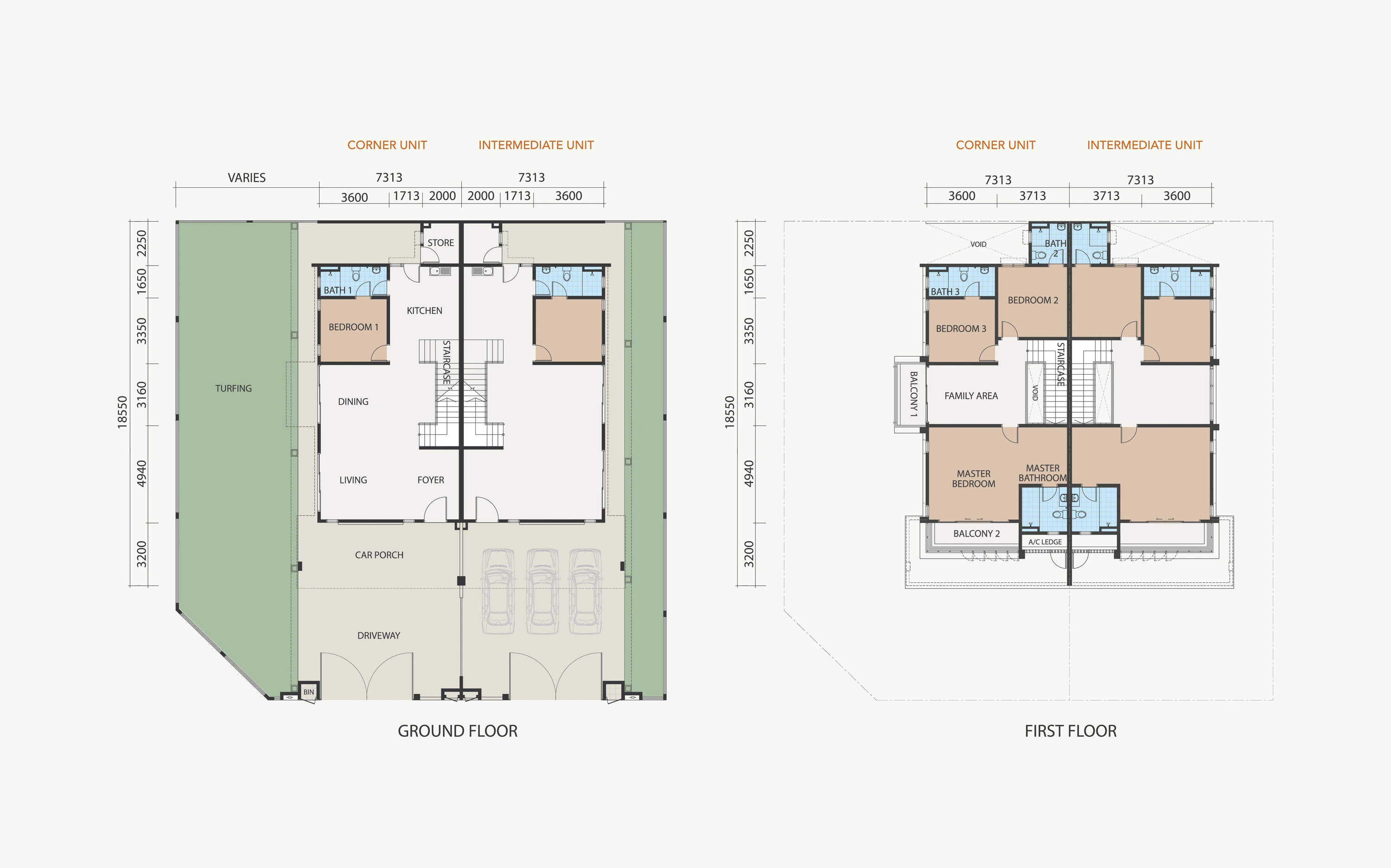 LUXE Villas I Phase 5 floor plan showing corner and intermediate units